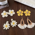 Summer Straw Woven Daisy Earrings